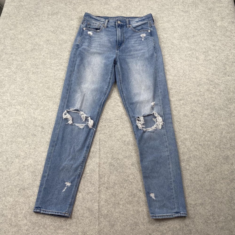 American Eagle Outfitters Jeans Womens 2 Blue High Rise Straight Distressed